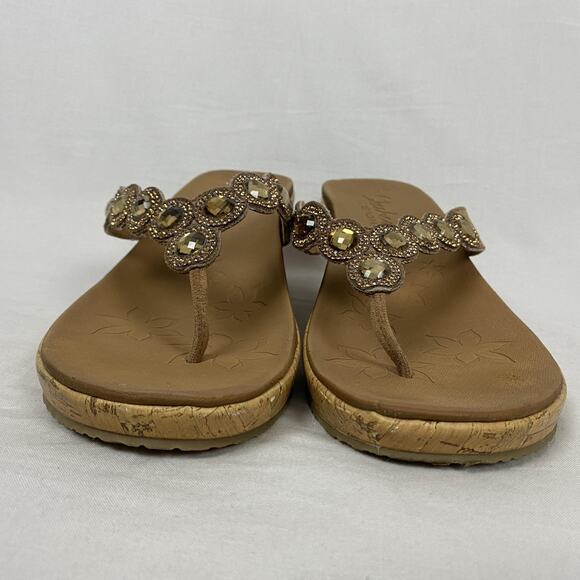 Skechers Beverlee Bizzy Babe Wedge Sandal Womens 10 Brown Rhinestone Luxe Foam - Picture 4 of 14